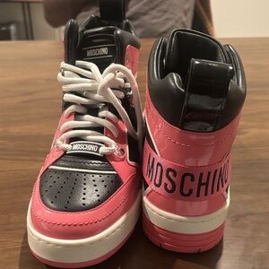 Moschino Kids Black and Pink High-Top Sneakers